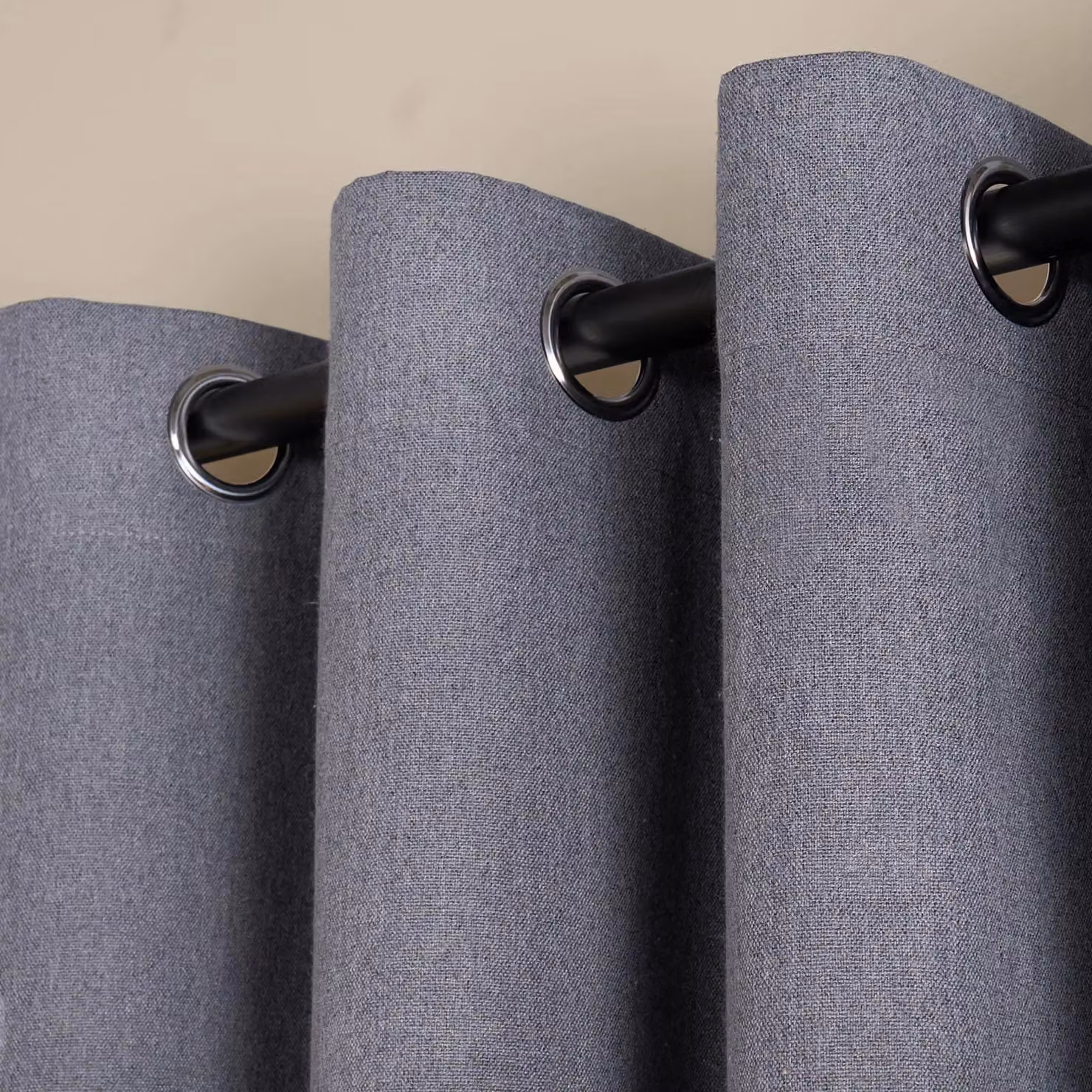 OHS Woven Texture Pair of Eyelet Blackout Curtains in Charcoal Grey, Width: 229 cm, Drop: 229 cm – 3