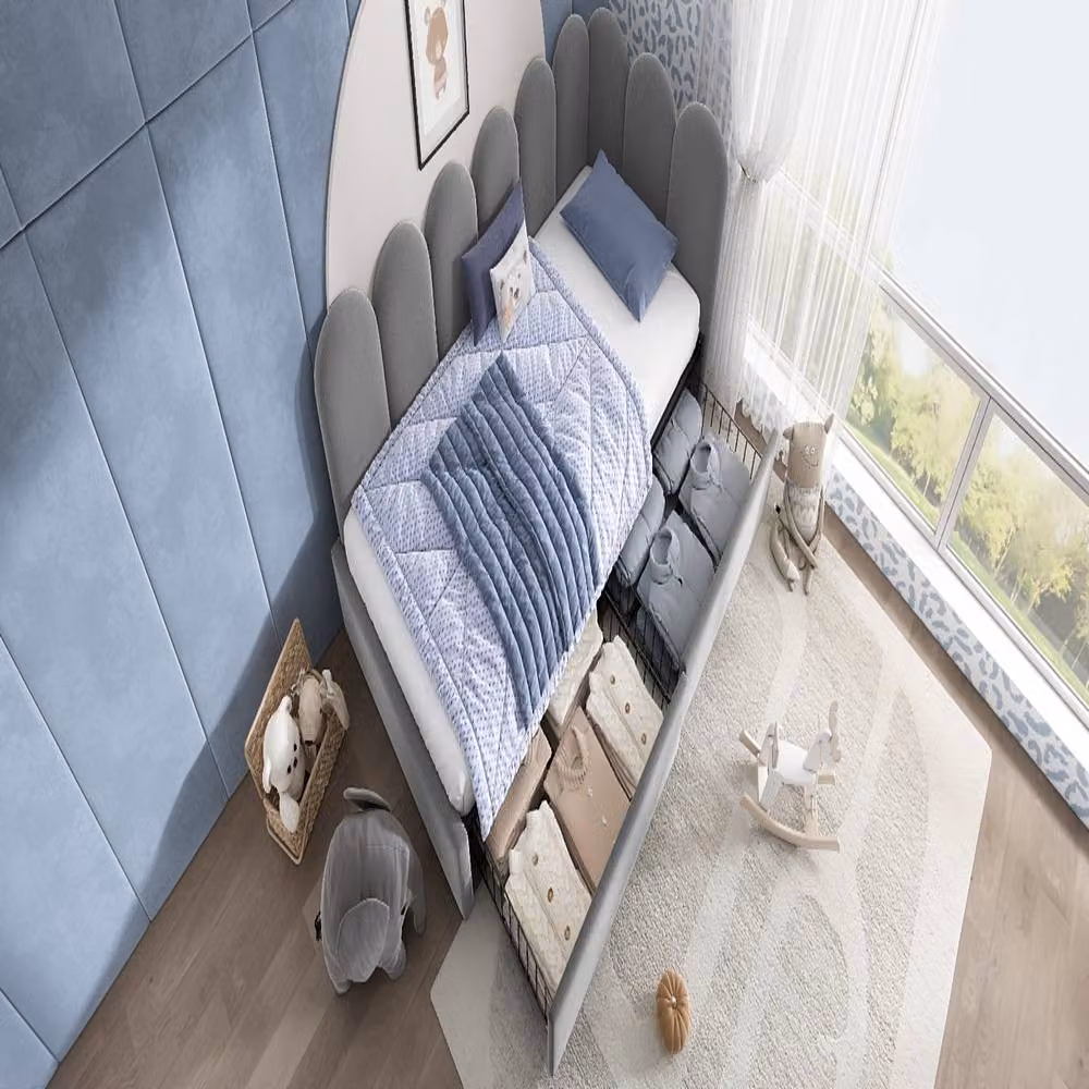 Rolipo Grey Velvet Single Daybed with Storage Drawers W/D/H: 90 x 190 cm – 3