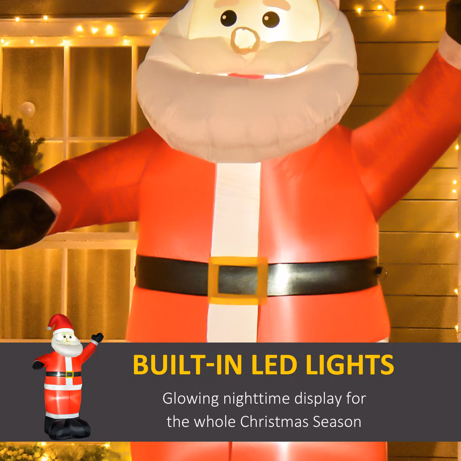 HOMCOM Inflatable 8ft Santa Claus Christmas Decoration with LED Lights in Red and White – 4