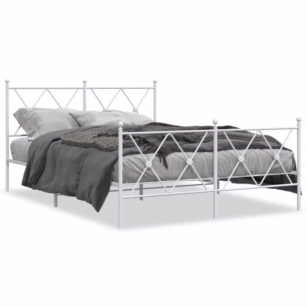 Berkfield Home Metal Bed Frame with Footboard in White, W/D/H: 137 x 190 cm – 2