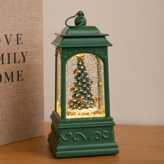 Samuel Alexander Green and Silver Christmas Tree Water Spinner Lantern with Warm White LED, Height: 21 cm