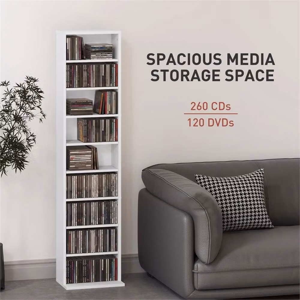 Nordara 260 CD Storage Unit White Media Tower with Adjustable Shelves and Media Compartments – 3