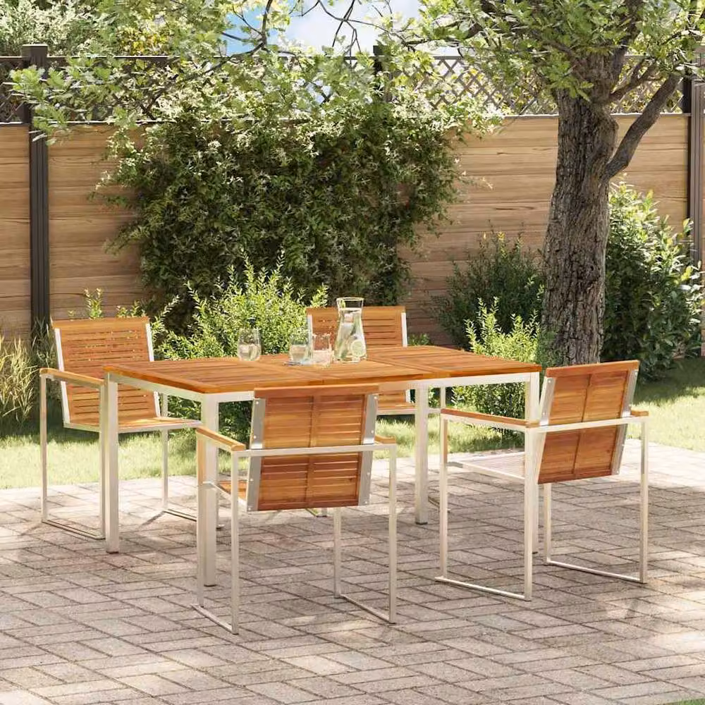 Berkfield Home 5 Piece Garden Dining Set in Brown Solid Acacia Wood and Steel – 2