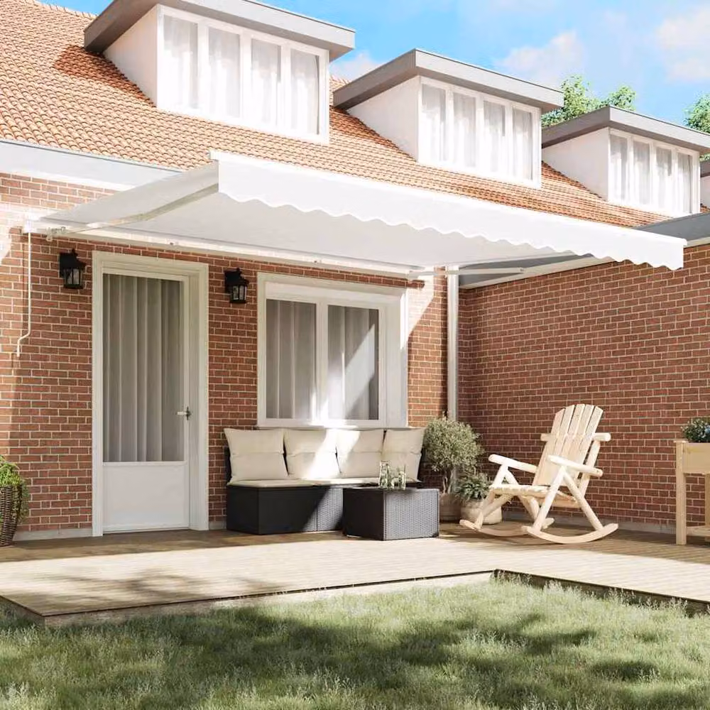 Berkfield Home Manual Retractable Folding Arm Awning in White, W: 400 cm, D: 350 cm – 3