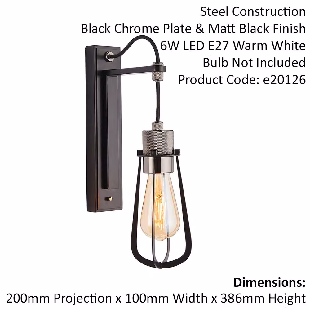 Loops Matt Black Industrial Wall Light with Black Chrome Knurled Detailing and Toggle Switch – 2