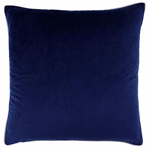 Furn Meridian Velvet Piped Square Cushion in Blue and Silver, W/D/H: 55 x 55 x 55 cm