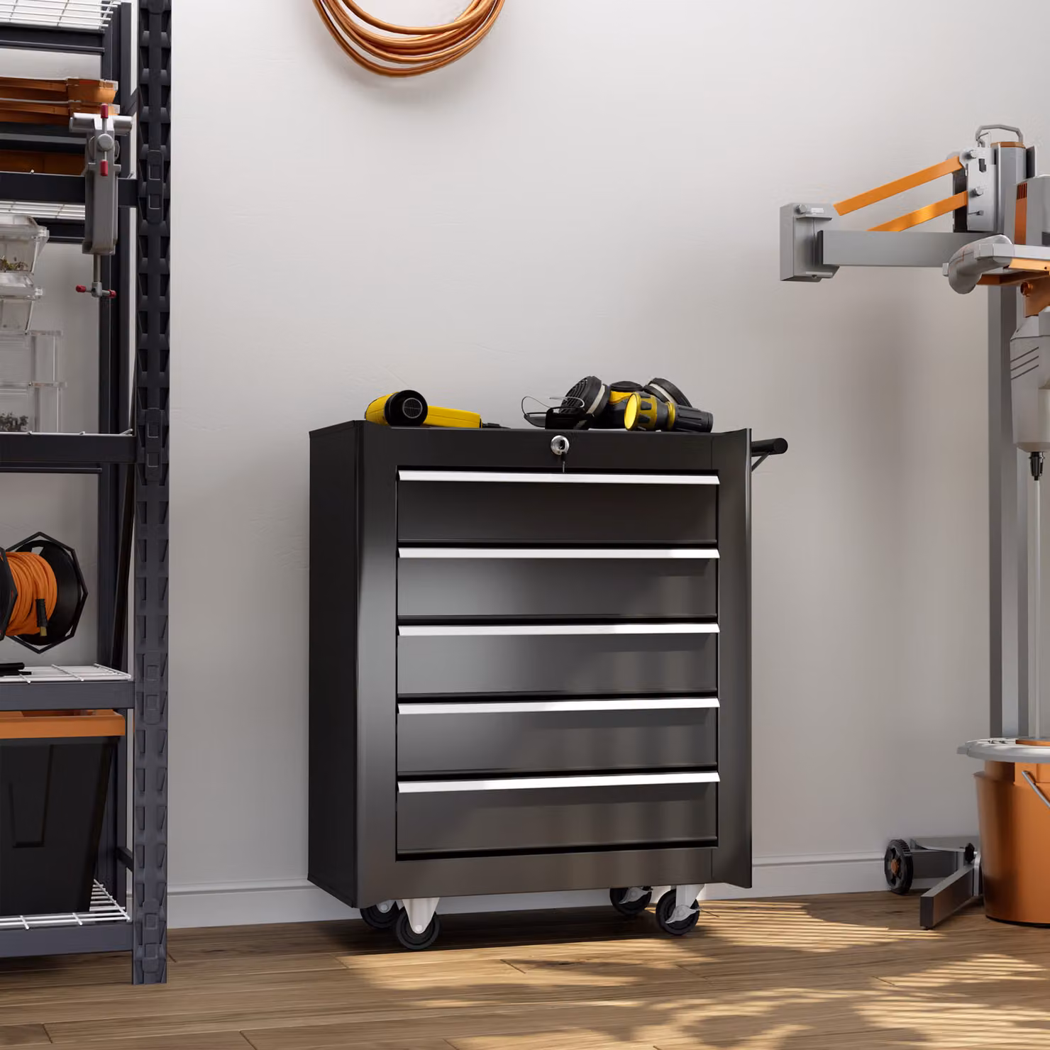 HOMCOM 5-Drawer Rolling Tool Storage Cabinet and Tool Chest in Black Steel – 2