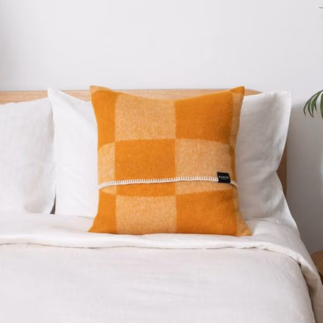 Native Natural Orange Checked Wool Square Cushion W/D/H: 45 x 45 x 45 cm