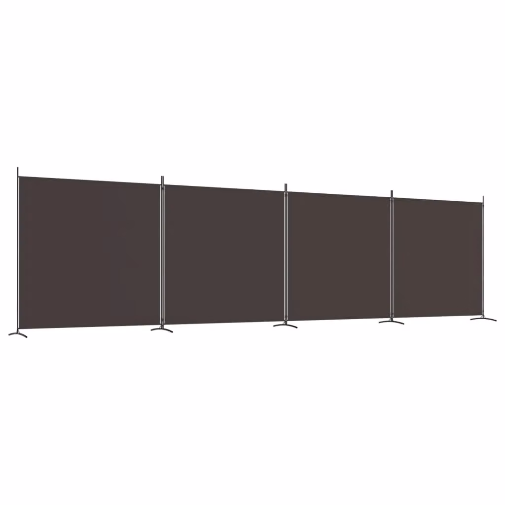 Berkfield Home 4-Panel Fabric Room Divider in Brown, H 180 cm x W 698 cm