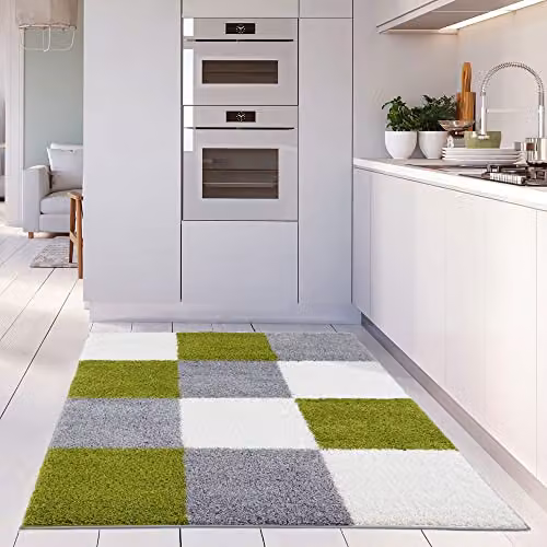 THE RUGS Modern Geometric Shaggy Area Rug, Green and Grey, W: 200 cm, D: 290 cm – 2