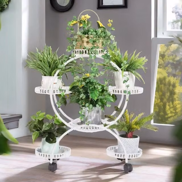 Pirlo Plush 6-Tier Round Metal Plant Stand Organiser in Matt White for Indoor and Outdoor Use – 1