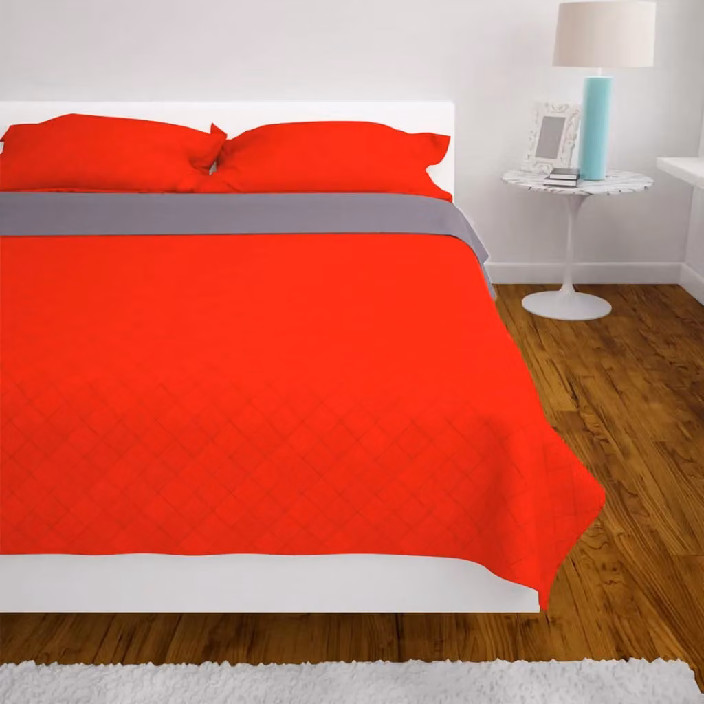 Berkfield Home Reversible Quilted Microfibre Bedspread in Red and Grey, W: 220 cm, L: 240 cm – 3