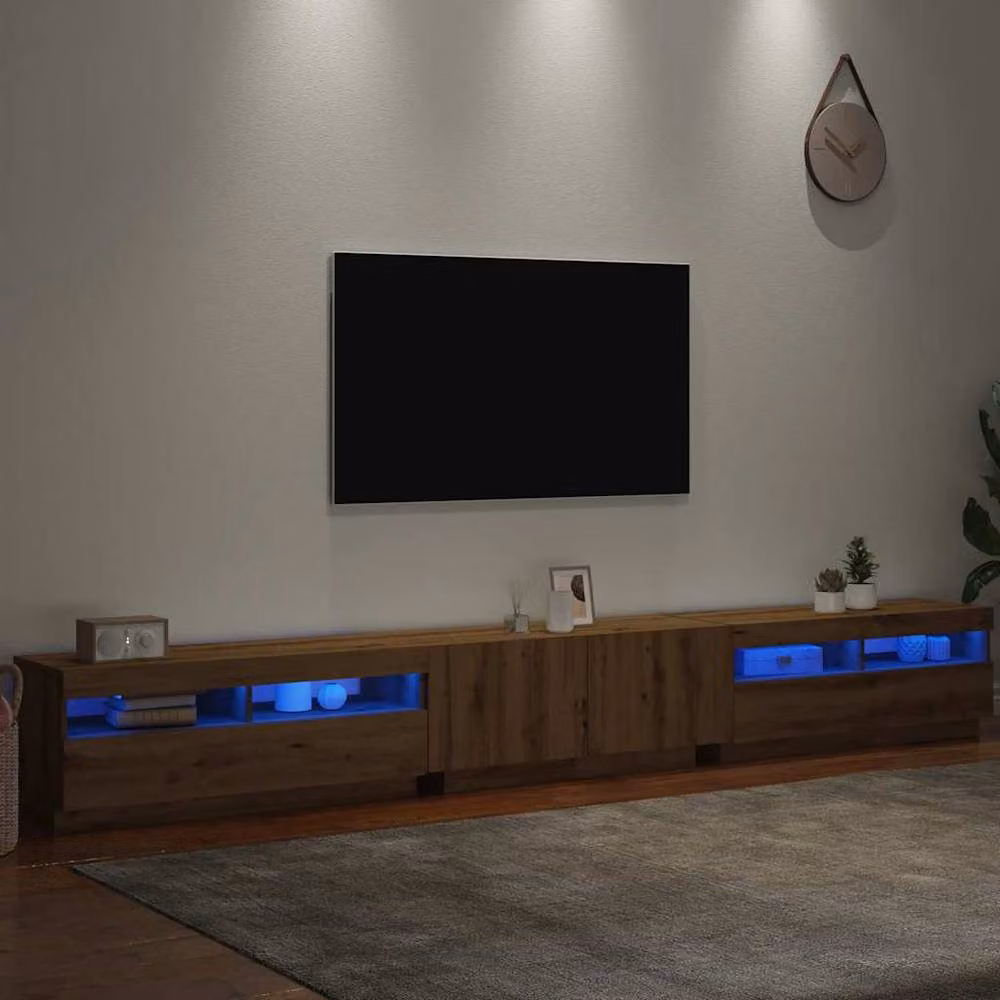 Berkfield Home TV Cabinet with LED Lights in Artisan Oak Brown, W/D/H: 300 x 40 x 35 cm – 4