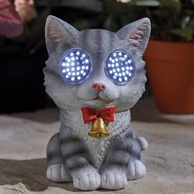 Marco Paul Solar Resin Cat Garden Ornaments in Grey, Height: 15 cm – 1