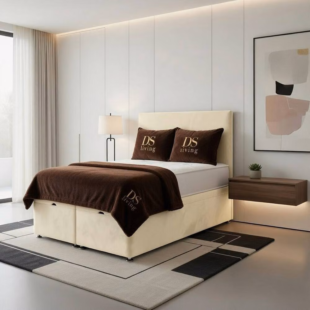 DS Living Prima Cream Upholstered Fabric Divan Bed with Drawers, W: 90 cm x L: 190 cm – 3