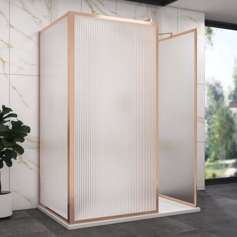 Luxor 3 Sided Walk In Fluted Shower Enclosure with Brushed Bronze Frame and 8mm Easy Clean Glass, W/D: 160 x 80 cm