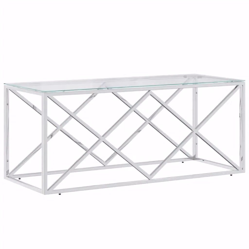 Berkfield Home Modern Rectangular Coffee Table in Silver Stainless Steel and Glass, W: 110 cm, D: 45 cm, H: 45 cm – 2