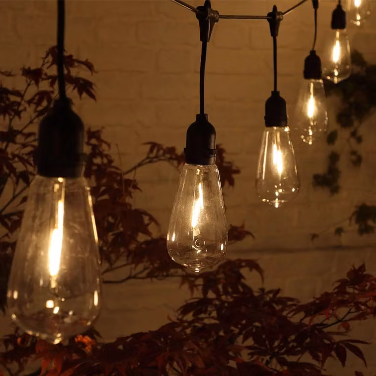 Noma Connectable LED Festoon Lights with 20 Warm White Glass Drop Bulbs, 7.6m Length