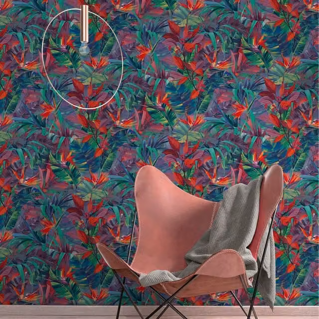 Grandeco Paradise Floral Botanical Wallpaper in Red and Multicolour