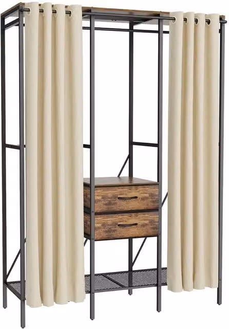 FLAVORA XXXL Heavy Duty Metal Clothes Rail with Curtain Cover in Black, W/D/H: 214 x 50 x 50 cm – 1