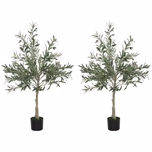 HOMCOM Set of 2 Green Mediterranean Silk Olive Trees, Height: 120 cm
