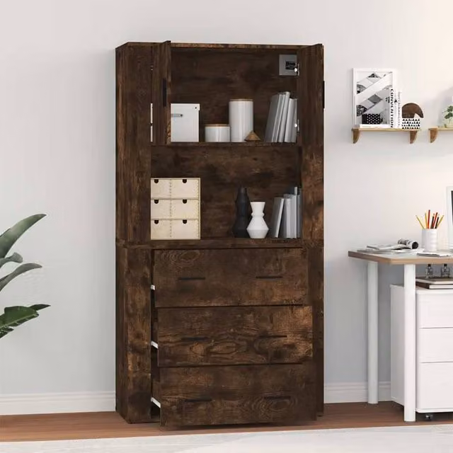 Berkfield Home Smoked Oak Highboard in Brown Engineered Wood – 1