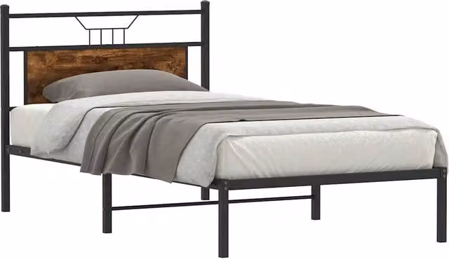 Berkfield Home Decorative Bed Frame in Smoked Oak and Brown, W/D/H: 100 x 200 cm