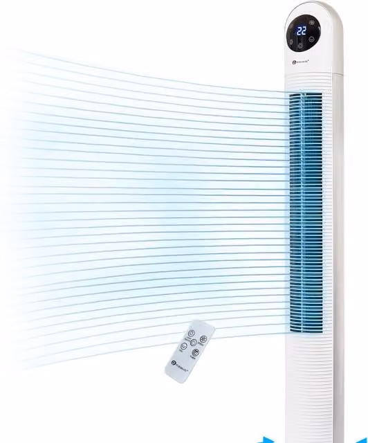 PureMate 43 inch Oscillating Tower Fan with Remote Control and Timer, White
