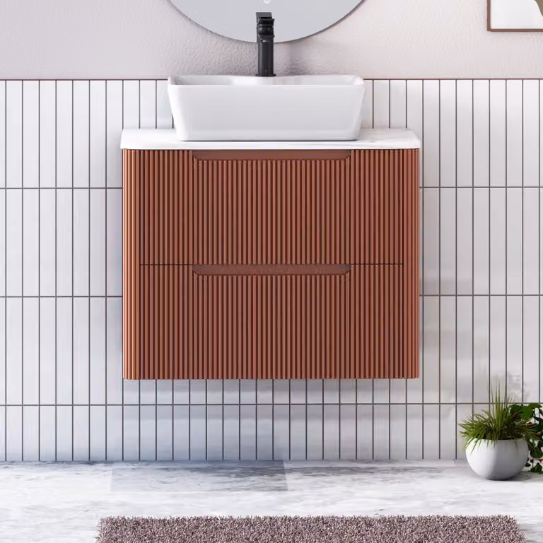 Royal Bathrooms Avenza Wall Hung Vanity Unit with Cube Basin in Terracotta Clay, Width: 80 cm