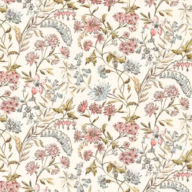 Clarke & Clarke Whinfell Fabric in Blush Pink and Multicolour