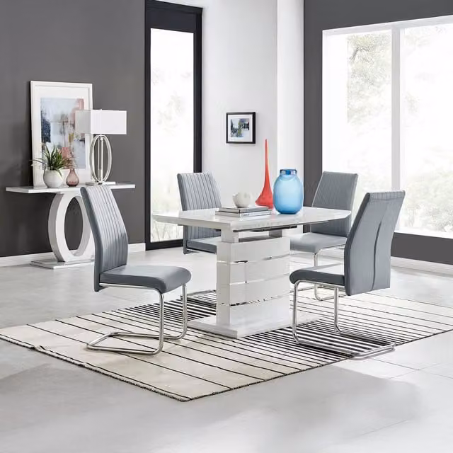FurnitureboxUK Renato High Gloss Extending Kitchen Dining Table and 4 Lorenzo Chairs in Grey and White