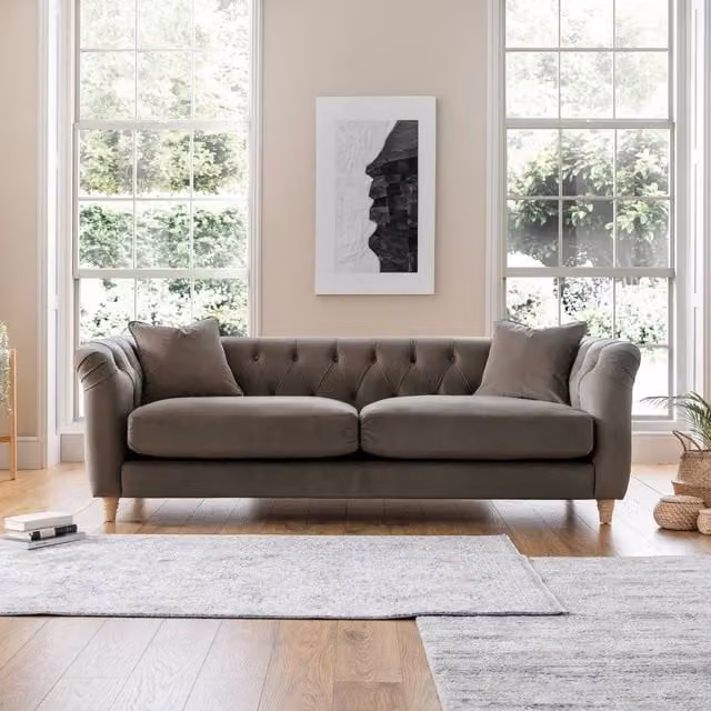 The Great Sofa Company Kensington 3-Seater Grey Velvet Chesterfield Sofa