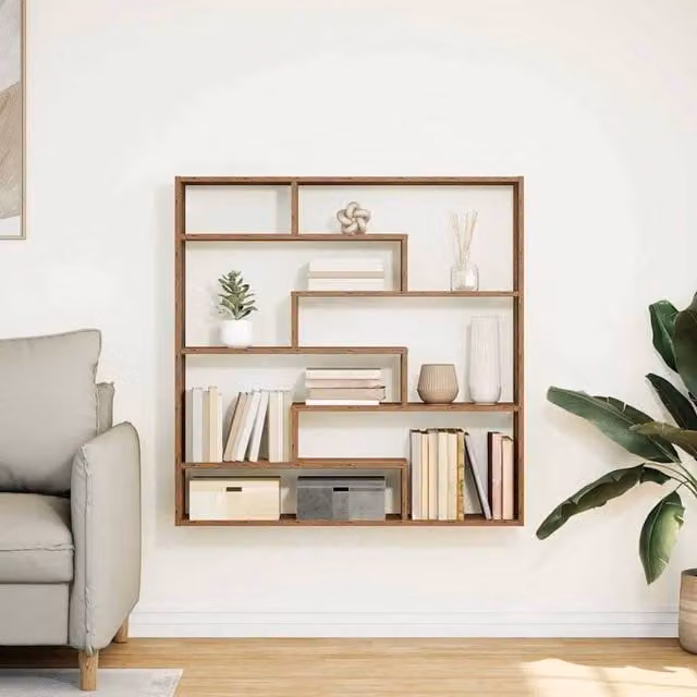 Berkfield Home Wall Mounted 7 Compartment Cube Shelf in Brown Old Wood Style