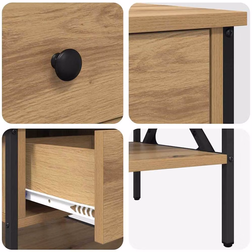 Berkfield Home Artisan Oak Bedside Tables, Set of 2, Beige, W/D/H: 40 x 42 x 45 cm – 5