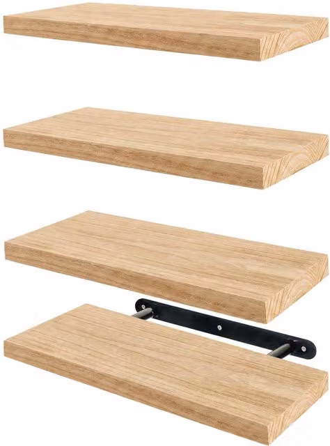 Harbour Housewares 4 Piece Rustic Wooden Floating Shelf Set in Brown – 1