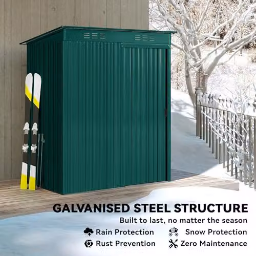 Outsunny Metal Garden Storage Shed with Sliding Doors and Roof Vent, Green, W/D/H: 159 x 106 x 181 cm – 4