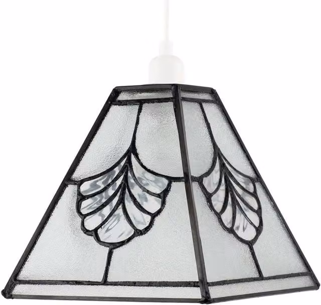 Happy Homewares Art Deco Transparent Glass Tiffany Pendant Light Shade with Floral Panels