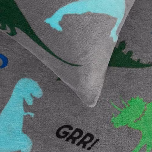OHS Dinosaur Kids Teddy Fleece Duvet Cover and Pillowcase Set, Grey and Multicolour, Duvet Cover W/H: 160 x 70 cm, Pillowcase W/H: 60 x 40 cm – 2