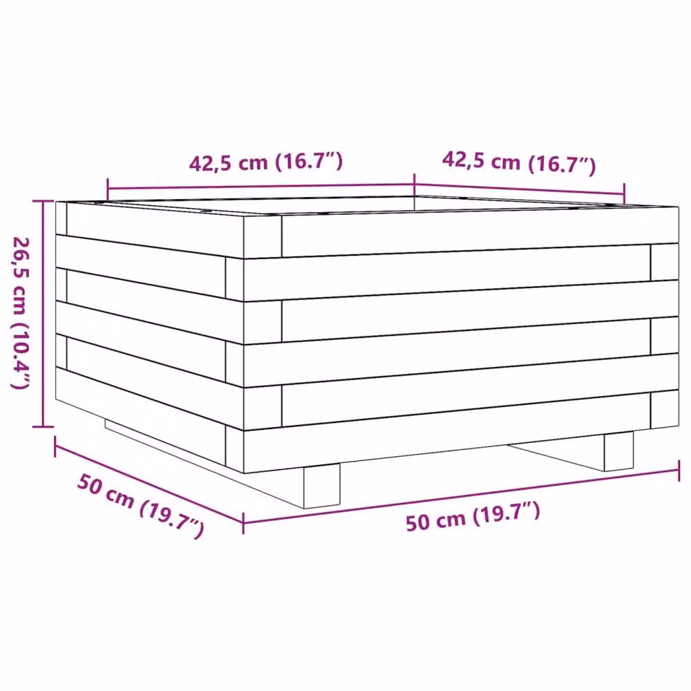 Berkfield Home Decorative Garden Planter in Brown Solid Wood Pine, W/D/H: 50 x 50 x 26.5 cm – 2