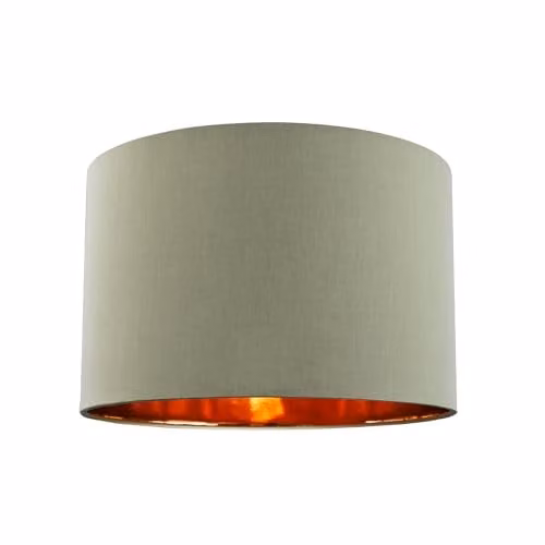 Happy Homewares Modern Round Cotton Drum Lamp Shade in Olive Green with Shiny Copper Inner, Diameter: 25.4 cm