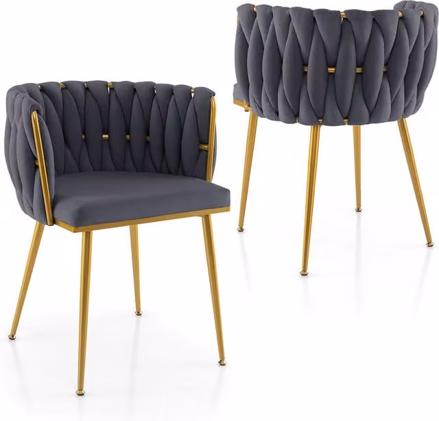 Costway Set of 2 Grey Velvet Upholstered Dining Chairs with Armrests