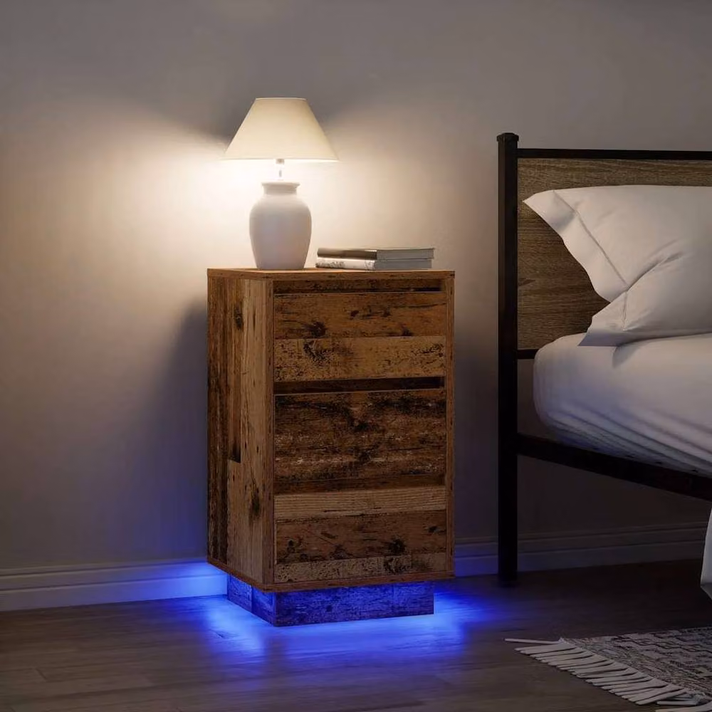 Berkfield Home Durable Bedside Cabinet with Integrated LED Lights in Old Wood, W/D/H: 38 x 34 x 65 cm – 2
