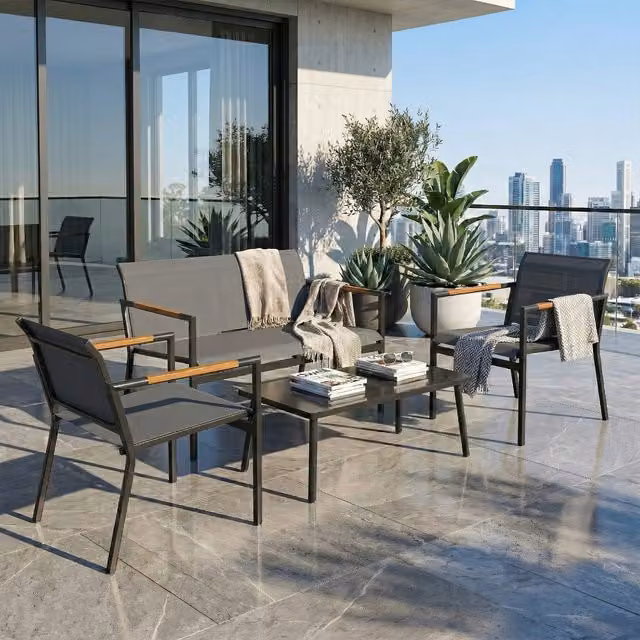 Outsunny 4 Seater Modern Garden Furniture Set with Breathable Mesh Seats in Grey