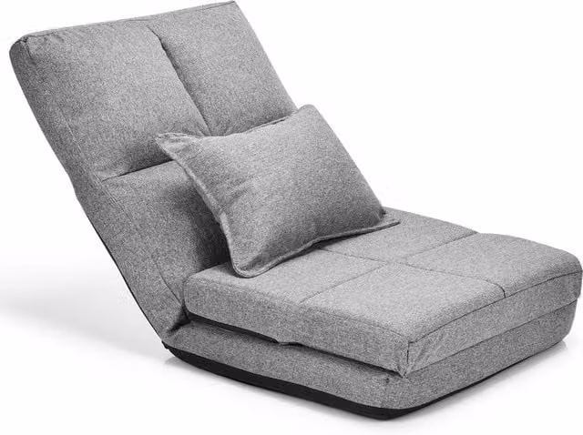 Costway Adjustable 6-Position Folding Floor Chair and Sofa with Pillow in Grey – 1