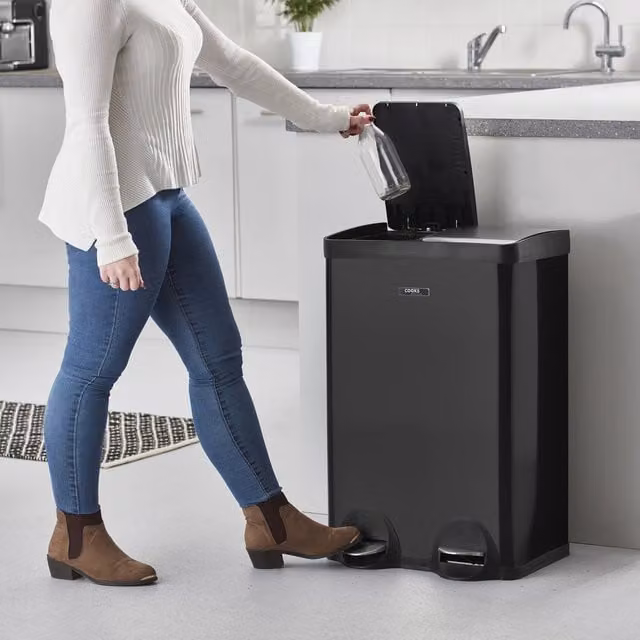 Cooks Professional 60L Dual Recycle Pedal Bin with Soft Close, Black