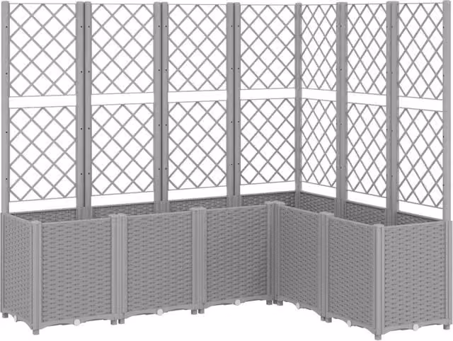 Berkfield Home Garden Planter with Trellis in Light Grey, W/D/H: 160 x 120 x 140 cm – 1