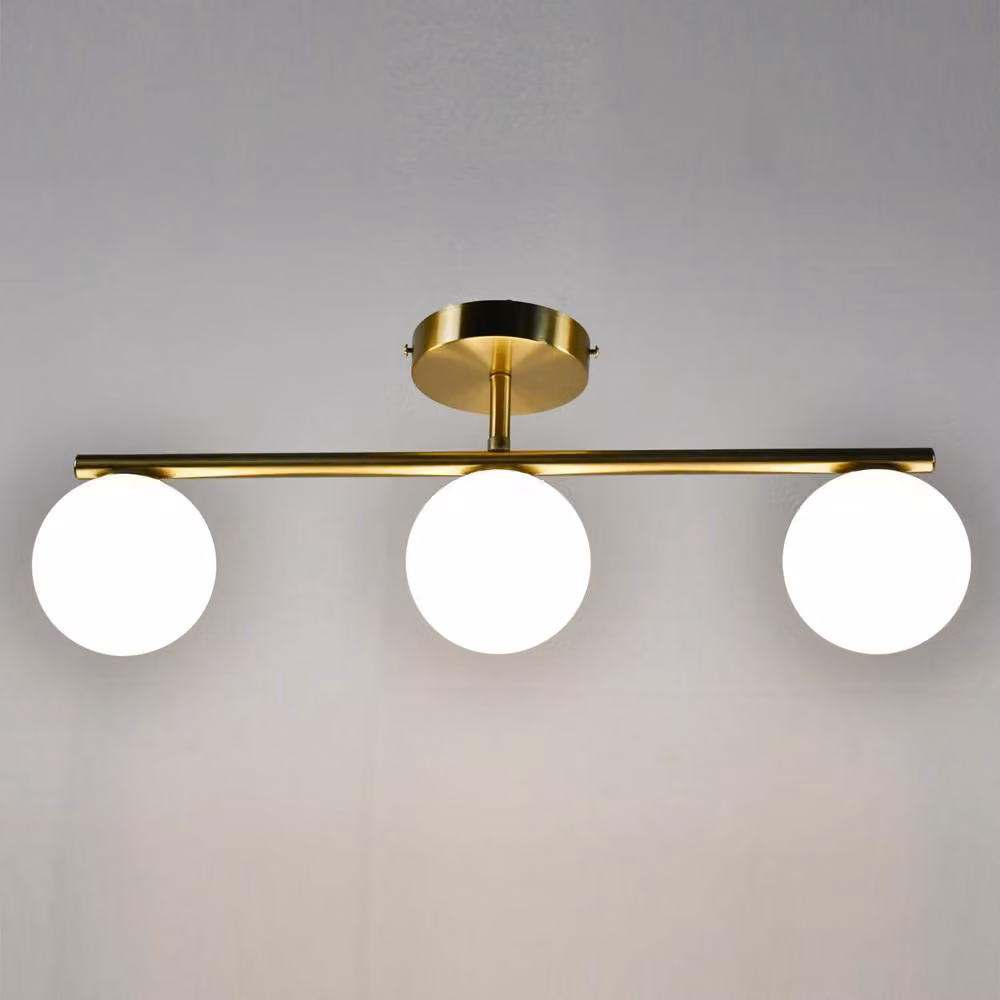 First Choice Lighting Grosvenor 3 Light Bar Ceiling Light in Gold and Brass with White Glass Globes – 2