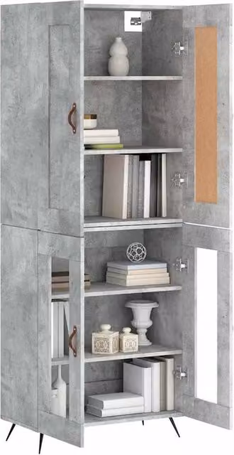 Berkfield Home Industrial Highboard in Grey with Glass Doors, H x W x D: 180 x 69.5 x 34 cm