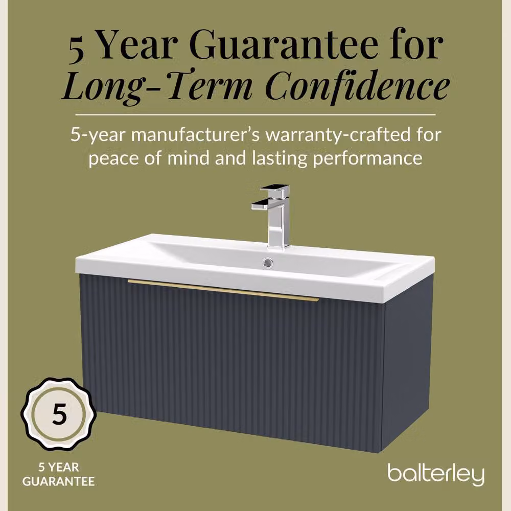 Balterley Fluted Front Wall Hung 1 Drawer Vanity Basin Unit, Dark Grey, Width: 80 cm – 4