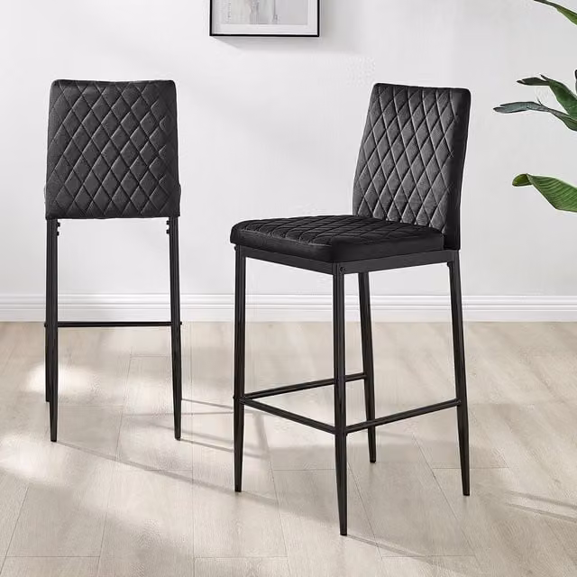 FurnitureboxUK Set of 2 Modern Milan Velvet Bar Stools in Black with Metal Legs